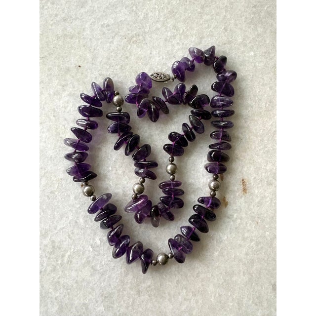 Contemporary Vintage Amethyst and Sterling Silver Beaded Necklace For Sale - Image 3 of 4