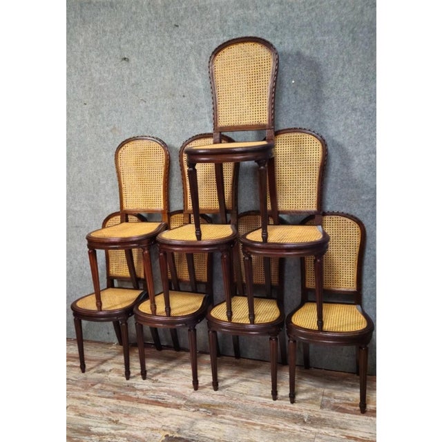 Louis XVI Style Cane Chairs in Mahogany, Set of 8 For Sale - Image 3 of 12