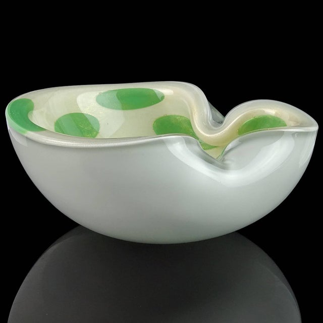 Alfredo Barbini Murano Green Spots White Gold Flecks Italian Art Glass
