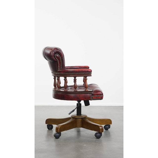 Chesterfield Office Chair on Wheels in Red For Sale - Image 3 of 14