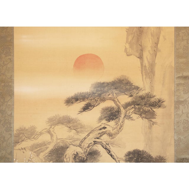 1920s "Rising Sun and Pine Tree" by Miyata Jisen, Early Showa Japanese Scroll Painting For Sale - Image 5 of 14