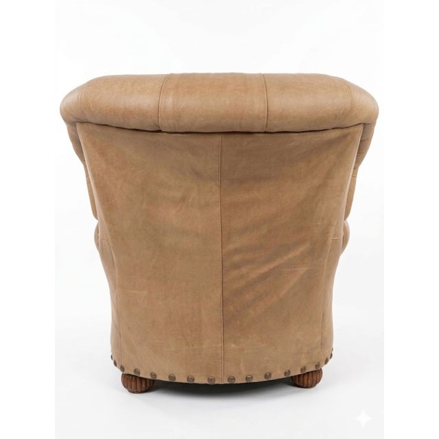 Vintage Bradington-Young Hand-Brushed Aniline Leather Tufted English Club Suite With Wingback Chair, Ottoman and Loveseat For Sale In New York - Image 6 of 14