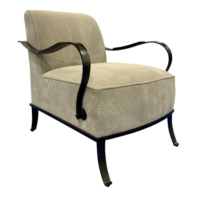 Caracole Modern Beige Velvet Mixed Message Lounge Chair For Sale