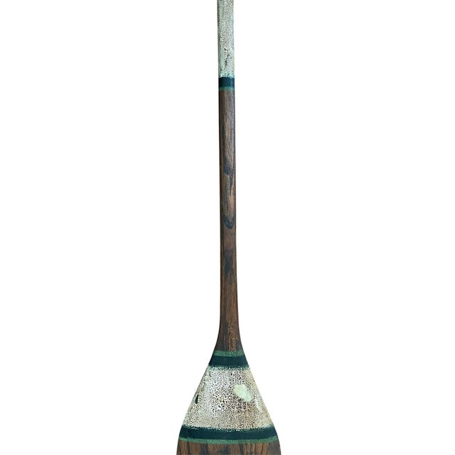 Brown Antique Early 20th Century Hand Painted Monogrammed Wooden Canoe Paddle / Boat Oar With Olive Green, White & Black Striping, Circa 1920 For Sale - Image 8 of 11