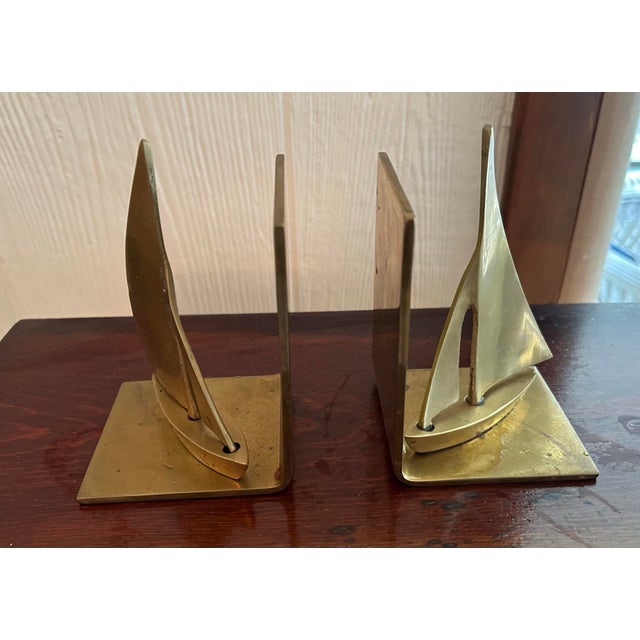 Pair Mid Century Solid Brass Sailboat Bookends For Sale In Chicago - Image 6 of 6