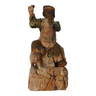 19th Century Chinese Hand Carved Wood Guardian Sculpture For Sale