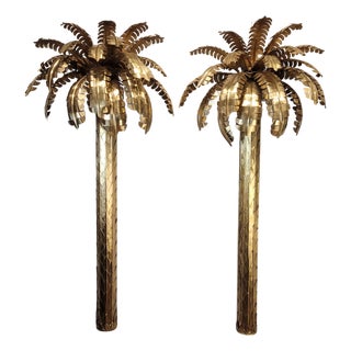 Palm Tree Lamps in Gilt Brass by Christian Techoueyres for Maison Jansen, France, 1970s, Set of 2 For Sale