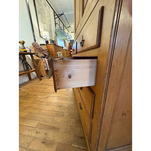 Camel Antique English Pine Linen Press W/5 Graduated Drawers For Sale - Image 8 of 8