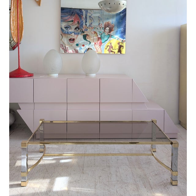Mid-Century Modern Large Mid-Century Hollywood Regency Chrome and Gilt Coffee Table, 1970s For Sale - Image 3 of 15