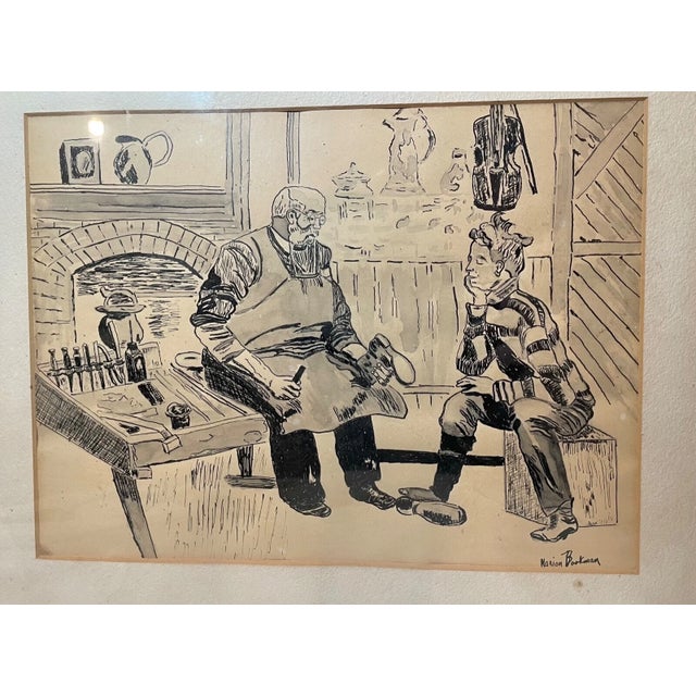 Up for sale is a rare vintage original cobbler illustration by Marion Bookman. This original drawing is done with pencil,...