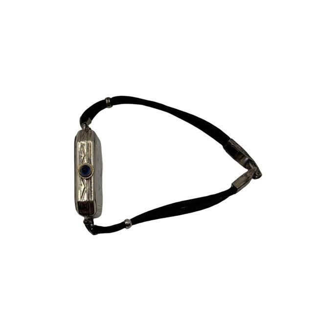 Metal 1920s Art Deco 14k White Gold Filled Womens Watch W/ Silk Cord For Sale - Image 7 of 7