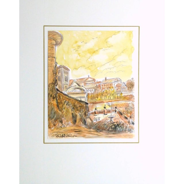 Vintage Italian Watercolor and Ink - Outskirts of Italian Village For Sale - Image 4 of 5