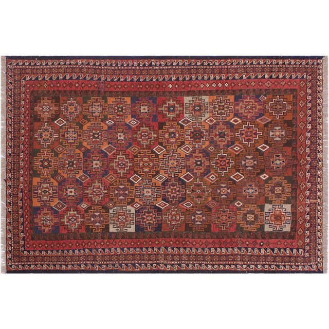 Green Tribal Soumak Rust/Green Wool Rug - 4'11'' X 8'3'' For Sale - Image 8 of 10
