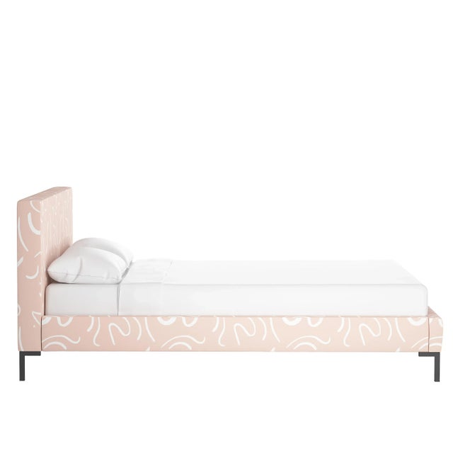 Transitional Norah Platform Bed in Peach Candice Stroke, Queen For Sale - Image 3 of 6