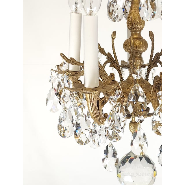 Shabby Chic Antique 5 Light Sensational Shinning Swanky Brass Cut Lead Crystal Chandelier ~ Rewired ~ Restored ~ Rejuvenated ~ Ready to Hang ~ For Sale - Image 3 of 12