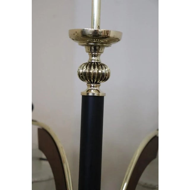 1950s Mid-Century Italian Glass Bowls, Wood, Brass and Black Lacquered Metal Chandelier, 1950s For Sale - Image 5 of 12