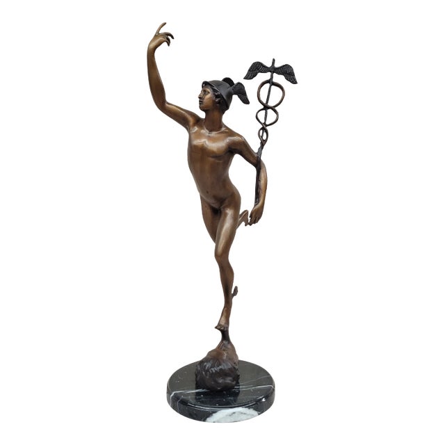 Hand Made Giambologna Flying Mercury Bronze Sculpture by lost wax method For Sale