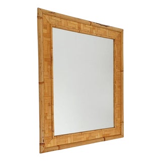 Vintage Rectangular Mirror in Bamboo Cane and Rattan Parquets, 1970s For Sale