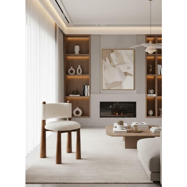 Textile New Set of 8 Contemporary Wood Dining Chairs With Cone Legs in White Boucle For Sale - Image 7 of 10