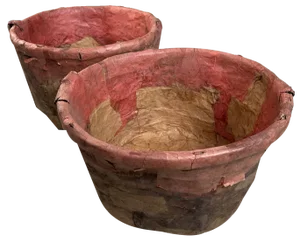 Antique Bamboo Baskets with Washi Paper, Japan, Set of 2