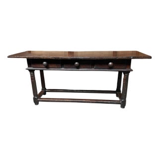 Spanish Walnut Refectory Table with Drawers, Wrought Iron Ball Handles and Turned Legs, 1600s For Sale