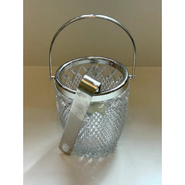 English F B Rogers Crystal Ice Bucket With Silver Rim For Sale - Image 3 of 5