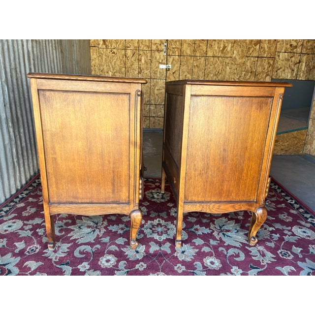 French Pair of Vintage French Louis XV-Style Carved Oak Fall-Front Nightstands For Sale - Image 3 of 12