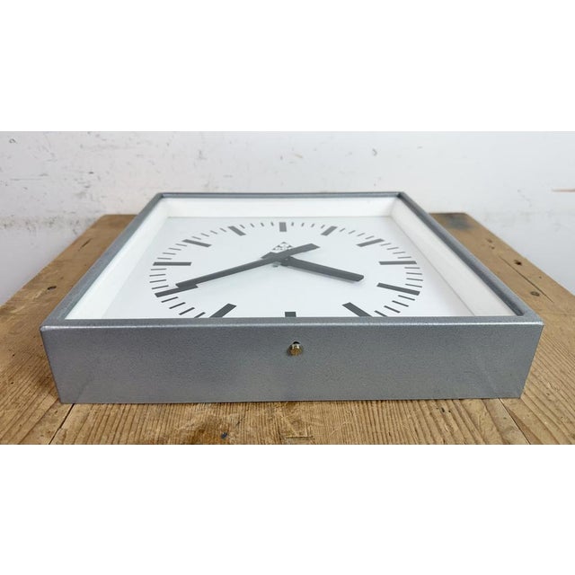 Industrial Grey Square Wall Clock from Pragotron, 1980s For Sale - Image 11 of 17