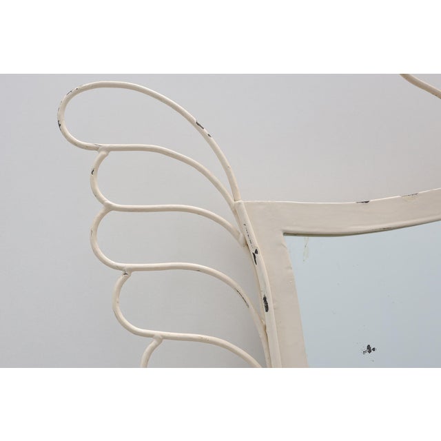 Metal French White Lacquered Metal Mirror with Looped Wire Frame and Fan Crest, 1950s For Sale - Image 7 of 13