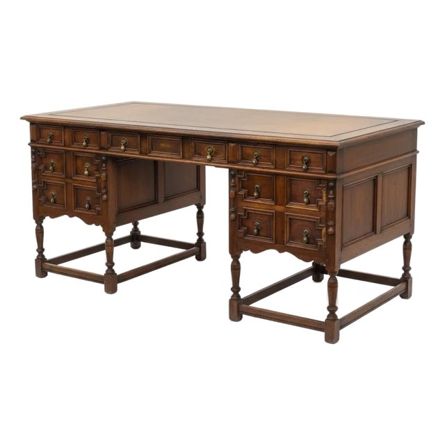 1920s William and Mary Style Carved Walnut Executive Desk by r.g. Kittinger For Sale