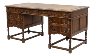 1920s William and Mary Style Carved Walnut Executive Desk by r.g. Kittinger