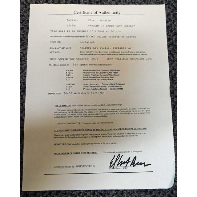 Viktor Shvaiko "Autumn in Paris" Framed Canvas Hand Signed Fine Art For Sale - Image 4 of 7