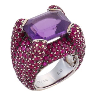 Vintage 10.00 Carat Amethyst Ruby 18k Gold Cocktail Ring, Size 6.5 For Sale