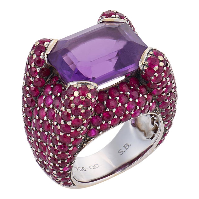 Vintage 10.00 Carat Amethyst Ruby 18k Gold Cocktail Ring, Size 6.5 For Sale