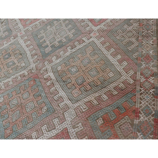 Vintage Turkish Embroidered Kilim Rug With Geometric Diamond Design 6'3 X 10'4 For Sale - Image 11 of 15