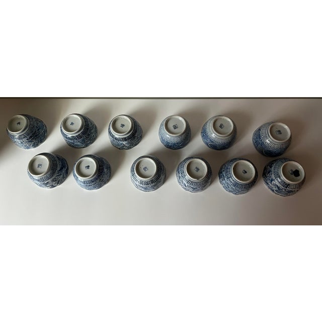 Ceramic Antique Japanese Blue and White Teacups - Set/Collection of 12 - For Sale - Image 7 of 18