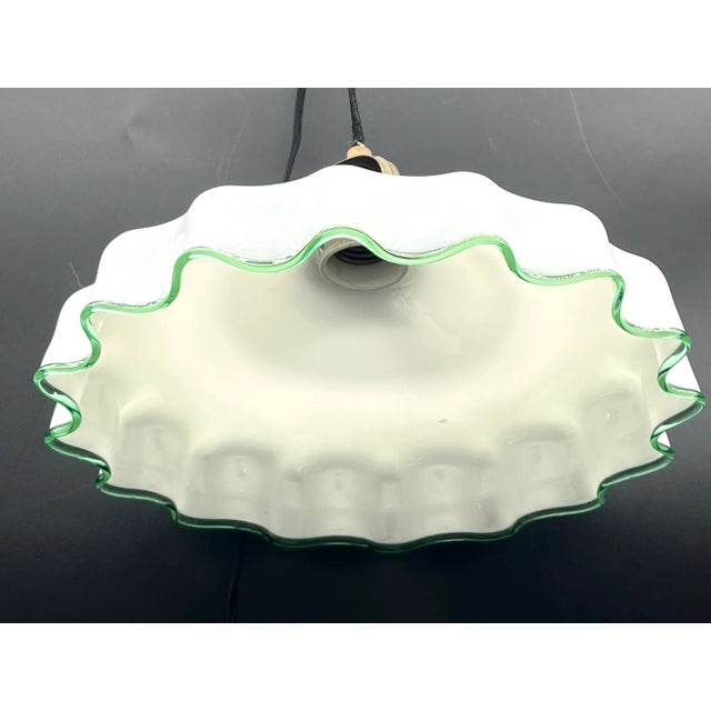 Antique Pull Lamp with Porcelain Weight and Green Murano Glass Rim by Murano for Made Murano Glass, 1890s For Sale - Image 6 of 12