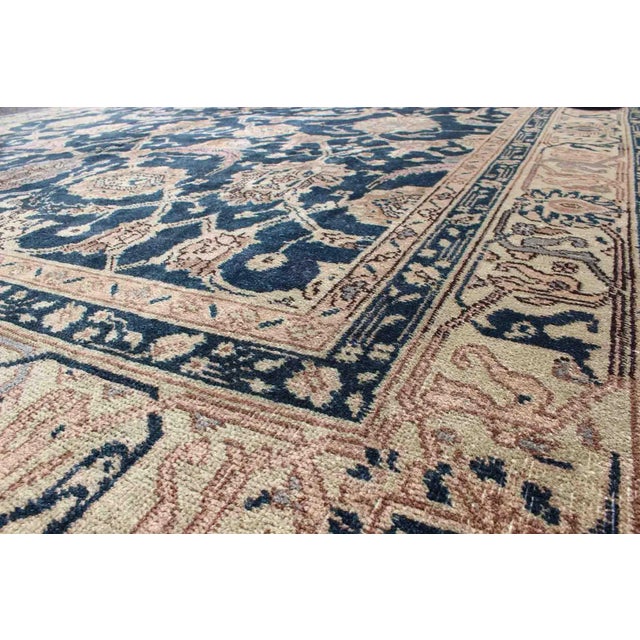 Mid 20th Century Turkish Rug With Deep Navy Background and Botanical Motifs For Sale - Image 5 of 7