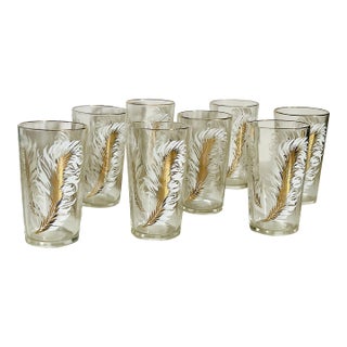 Mid 20th Gold & White Feather Tumblers- Set of 8 For Sale