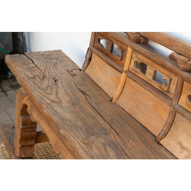 Rare 18th Century Oxidized Elm Theater Bench For Sale - Image 11 of 17
