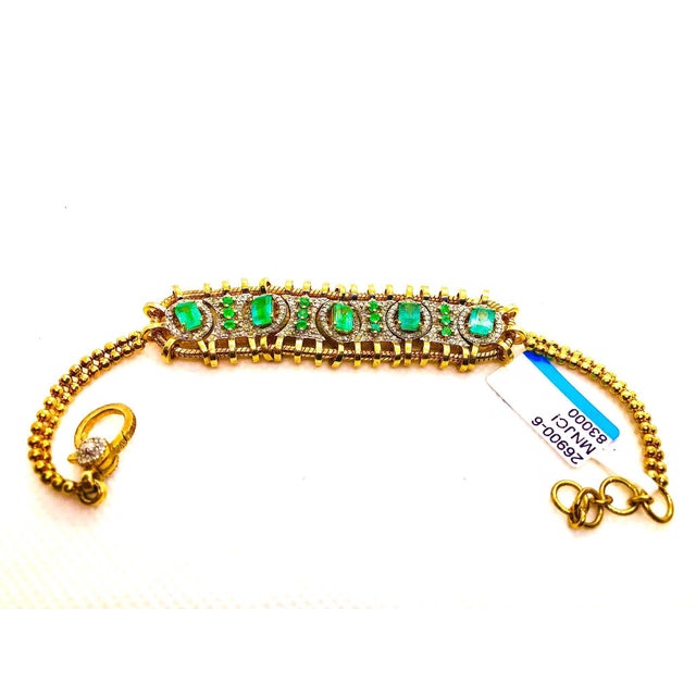 Bochic “Vintage Retro” Natural Emeralds from Zambia & Diamonds Set In 18K Gold & Silver Natural Green Emeralds And Oval...