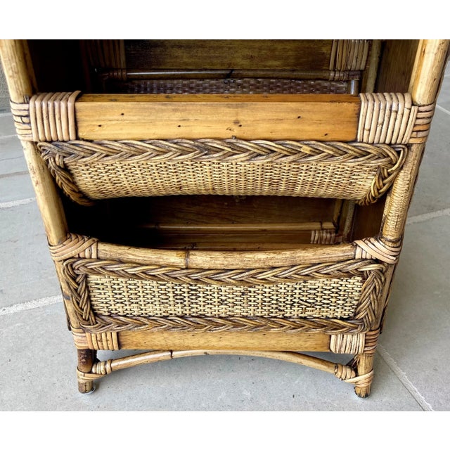 Mid 20th-Century Stylishly Functional Bamboo & Rattan 3-Tier Catchall "Basket" Media Storage Stand For Sale - Image 10 of 12