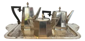 Art Deco 3-Piece French Silver Plated Coffee and Tea Set, 1930s, Set of 3