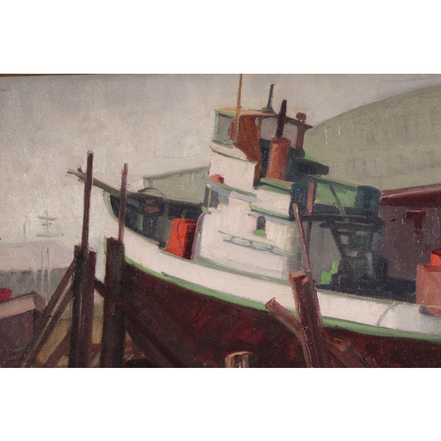 Wood Painting of a Boat in Dry Dock by Sam Hyde Harris (1889-1977) For Sale - Image 7 of 13