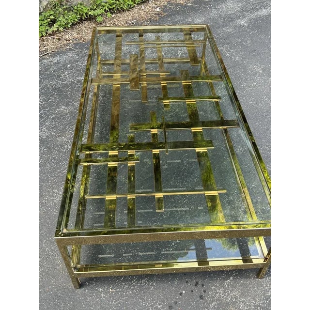 Rare Modernist Gold Metal Multi Strap & Bar Coffee Table by Romeo Rega For Sale - Image 12 of 13