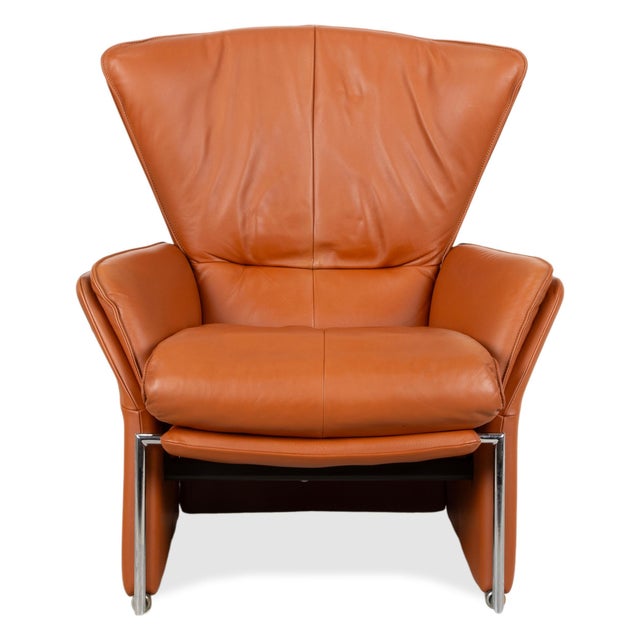 Unus Leather Chrome Armchair in Brown Cognac wirh Manual Function from FSM For Sale - Image 17 of 18
