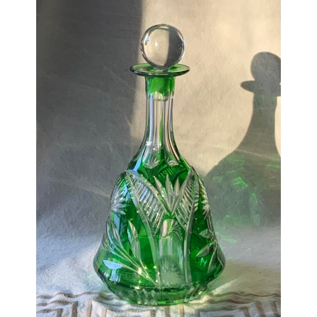 Mid 19th Century Large Antique German Emerald Green Cut-to-Clear Crystal Decanter For Sale - Image 12 of 18