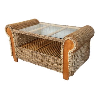 Mid 20th Century Rattan and Wood Coffee Table For Sale