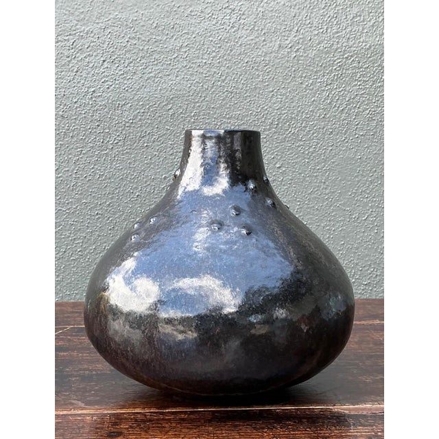 Vintage Black Textured Ceramic Vase For Sale - Image 14 of 14