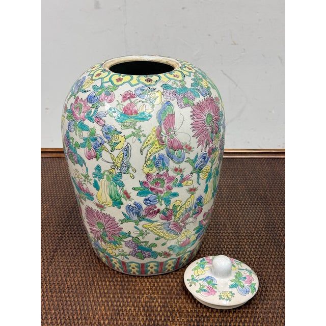 Vintage Chinese Famille Rose Porcelain Jar + Lid For Sale - Image 4 of 12